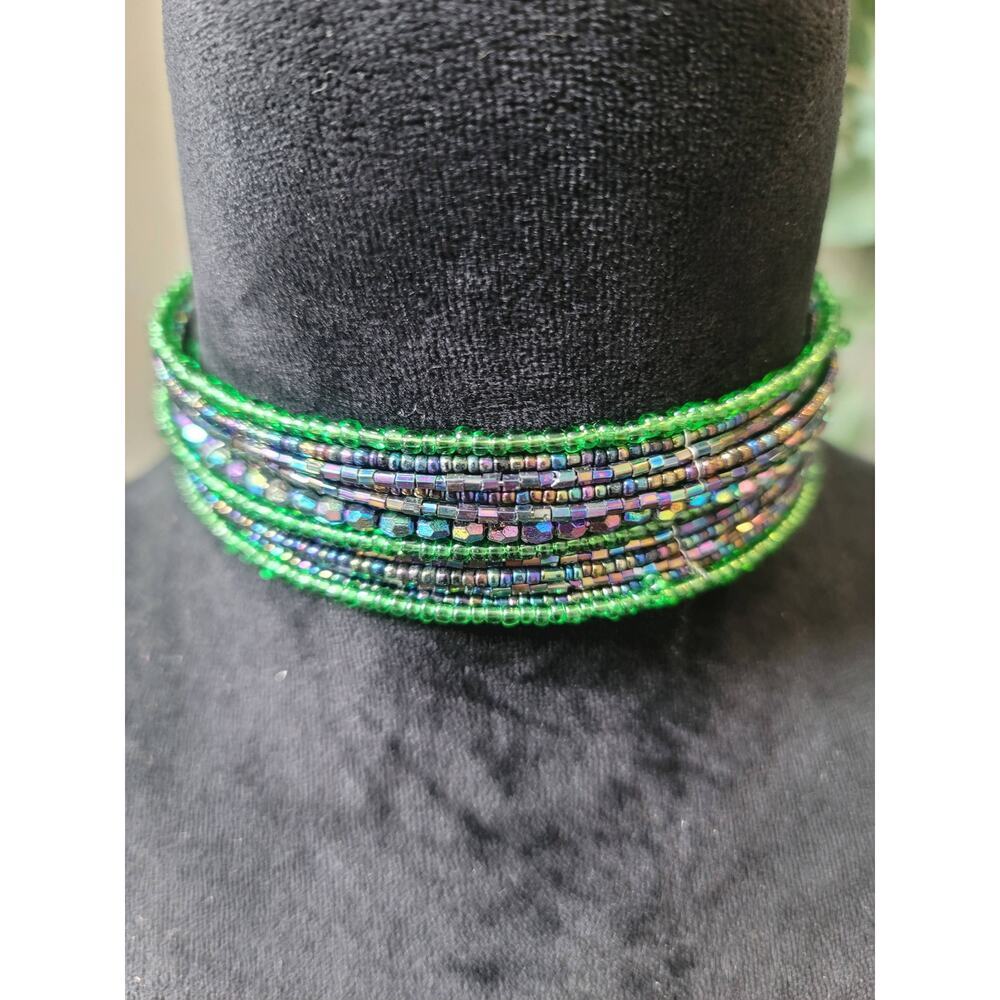 Women's‎ Multicolor Beaded Choker Necklace Wire Wrap Style With Bracelet